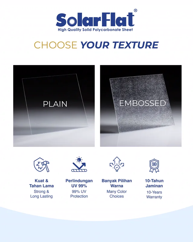 SolarFlat polycarbonate sheet in plain and embossed finishes